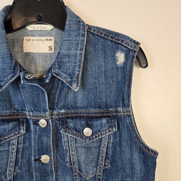 Rag & Bone Burney Denim Vest Women's S Medium Wash Festival Grunge Boho Casual - Picture 6 of 15